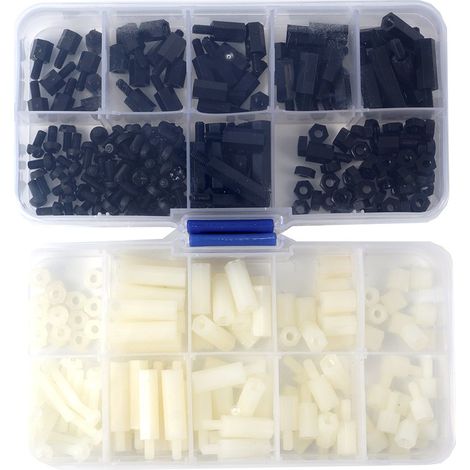 300pcs M3 Nylon entretoises hexagonales vis écrou Stand-off Assortiment Kit Accessoires en plastique (1/3)
