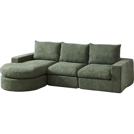 Divano modulare a L in ciniglia verde con chaise longue reversibile 250 x 160 x 80 cm MODENUIT (1/5)