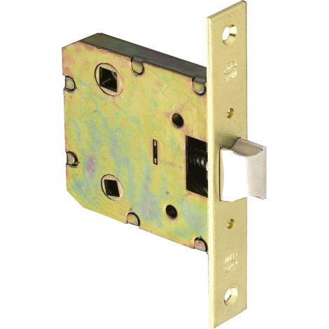 Poignée unifiée Mod.2100 pour portes en bois de passage à la salle de bains, cuisines ou chambres  Fermeture à encastrer en acier laitonné  Entrée 50 mm  Face en bord carré (1/5)