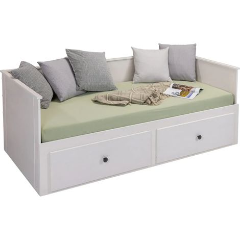 Divano Letto Singolo 90x200 cm in Legno Bianco con 2 Cassetti (1/5)