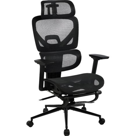 Chaise de bureau ergonomique sur roulettes avec appui-tête réglable repose-pieds en tissu noir 100006906