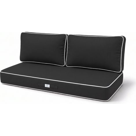 Ensemble Coussins Premium 100x50 Gris Foncé - 1 Assise + 2 Dossiers (Épais 12cm & Passepoil)