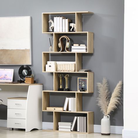 Estantería para Libros Moderna Librería con 6 Estantes para Comedor Salón Estudio 80x23x192 cm Roble (1/5)