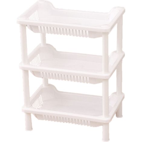 Étagère de salle de bain 3 niveaux en PP, support mural ou debout, rangement pour salle de bain ou cuisine, blanc rectangulaire (1/2)
