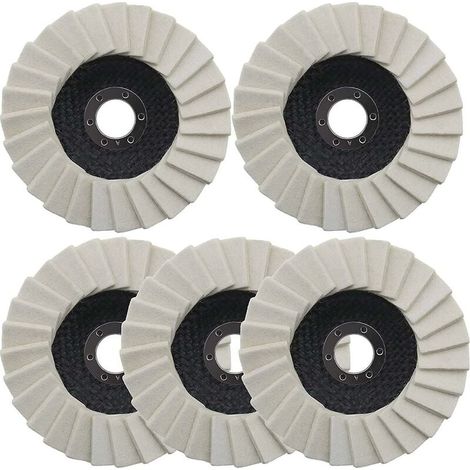 Polishing Wheel - Wool Felt - 125 mm Diameter - 22.2 mm Arbor Hole - For Angle Grinder - Stainless Steel Aluminum Glass Metal - 5 pcs (1/5)