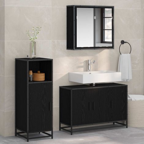 Juego de muebles de baño 3 pcs Roble Negro Madera de ingeniería