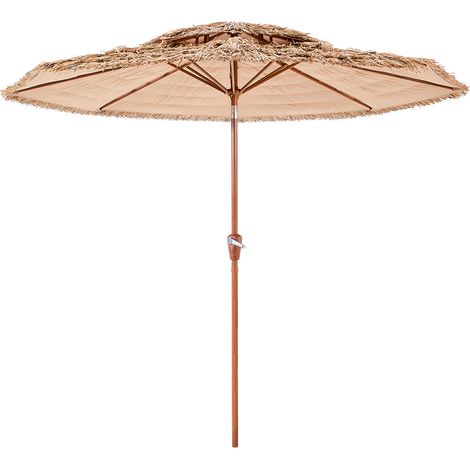 Mophorn 9 ft Tiki Umbrella with Tilt, 2-Tier Hawaiian-Style Patio Parasol Featuring PP Thatch and 8 Metal Ribs, Ideal for Beach, Poolside, Backyard, Garden, and Patio Use