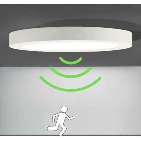 Plafonnier LED Plafonnier Plafonnier LED avec Détecteur de Mouvement Lampe de Lumière Automatique pour Extérieur Balcon Garage Entrée Couloir Luminaire rond Facile à Installer Lampe de Plafond 6000K B