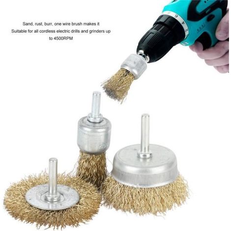 Brosse métallique pour perceuse électrique - - 3 Pièces - Acier - Blanc (1/4)