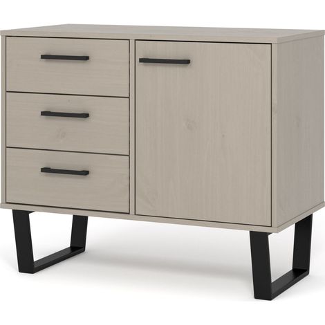Small Sideboard With 1 Door, 3 Drawers Grey Wax Finish (1/2)