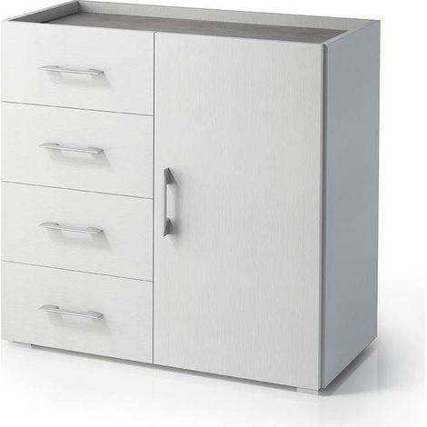 Mobiletto Con Anta E Cassetti Bianco E Vassoio Grigio Cemento