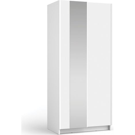 Schrank LYSIA mit 2 Schiebetüren und Spiegel – 80 x 182 x 55 cm – Farbe Weiß