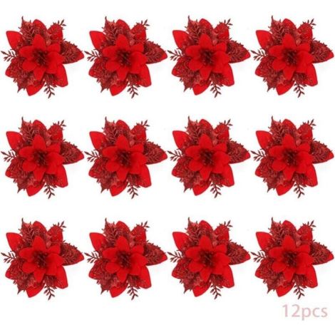 Christmas Flowers, 12 Pieces Glittering Christmas Flowers, Glittering Hollow Christmas Flowers, Artificial Christmas Tree Decorations, YMYNY Christmas Decorations (1/4)