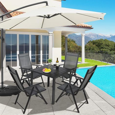 Gartenmöbel-Set, Gartentisch- und Stuhl-Set, Außentisch, Klappstühle, Aluminium (5-teilig, 4 x Stühle + 1 x Tisch, schwarz)