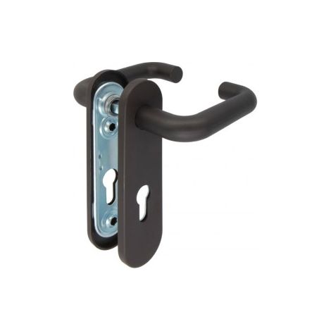 Set di Maniglie con Placca e Serratura in Acciaio Nero per Porte (1/5)