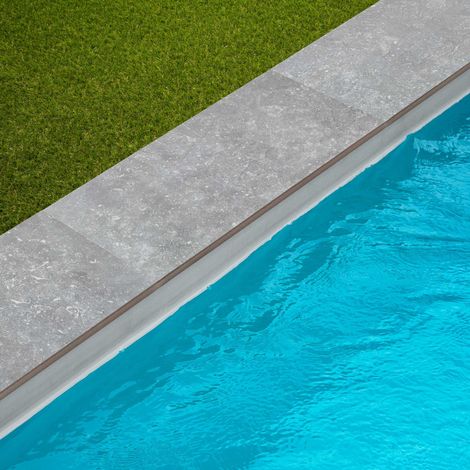 Margelle de piscine effet Pierre Gris/Bleu Belgio 60x28x2 cm Bord Droit Pietra  - RO'MA CARRELAGE