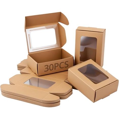 30 pièces boîtes en papier Kraft avec fenêtre en PVC transparent 85 60 30mm, boîte d'emballage présente pour diverses célébrations (1/5)