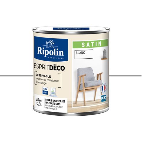 Peinture Murale Toutes Pièces - Satin - 0,5L - Blanc - Ripolin (1/6)