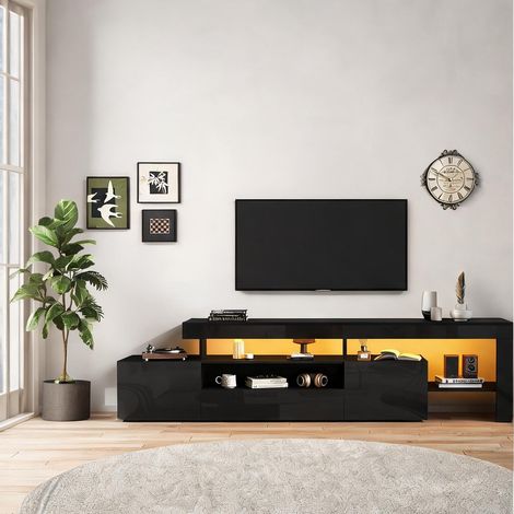 Meuble TV haut brillant noir 192 x 37 x 53 cm avec LED (1/5)