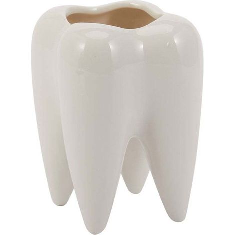 Pot De Fleur En Céramique Blanche Forme Dent Plante Moderne Modèle Dents Mini Bureau Cadeau Créatif(Sans Plantes) (1/4)
