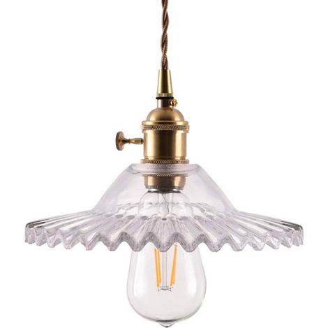 ZOLGINAH Vintage Industriel E27 Luminaire Suspension Design En Laiton Montage avec abat-jour En Verre Rétro Tressé Flexible Fil De Plafond Suspension Lampe (Clair) (1/5)