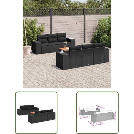 The Living Store 7-tlg. Garten-Sofagarnitur mit Kissen Schwarz Poly Rattan - Gartenmöbel - Outdoor Möbel - Rattan Gartenset - PE-Rattan - Lounge Set (1/3)