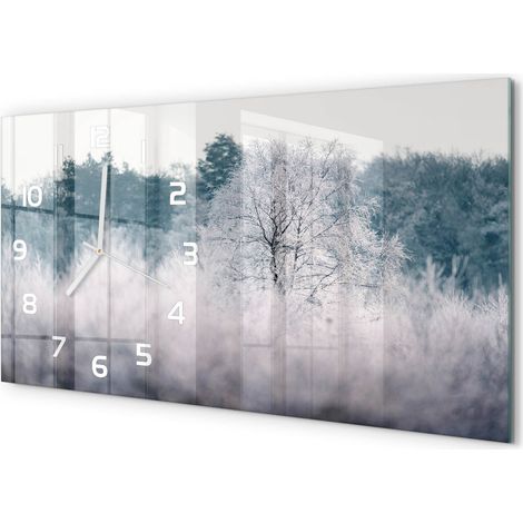 Horloge Murale Panoramique en Verre 60x30 cm Décorative Moderne Salon Cuisine Arbres en hiver (1/5)
