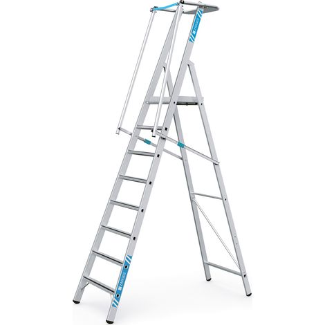 Plattformleiter 8 Stufen Alu.Plattf.L400xB400mm einklappbarem Sicherh.-Geländer (1/5)