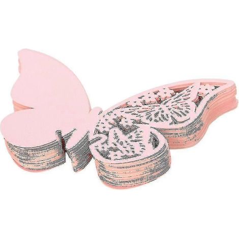 50 marque-places en papier découpé avec précision en forme de papillon pour verres à vin -z-Pink