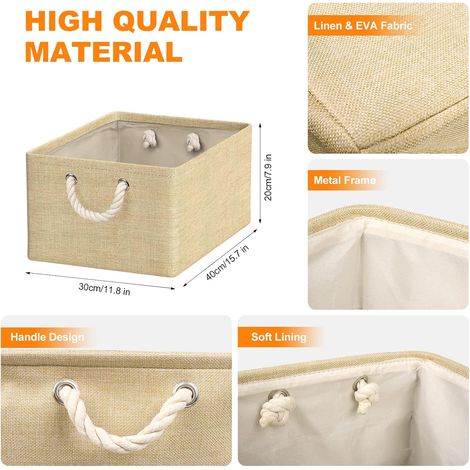 Juego de 4 cajas de almacenamiento plegables de tela de 40x30x20cm, con asas, cestas de almacenamiento para ropa, juguetes infantiles y libros (beige). (1/4)