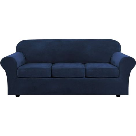 Housses de canapé modernes en velours peluche 4 pièces housse de canapé housses de canapé en velours épais de luxe pour canapé 3 coussins, lavable en machine (canapé, bleu foncé) (1/5)