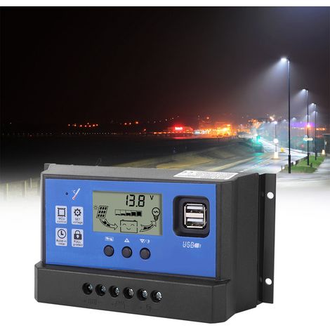 60A 12V/24V PWM Solar-Laderegler mit LCD-Bildschirm, Dual-USB-Smart-Straßenleuchte, 2 Anschlüsse (1/5)