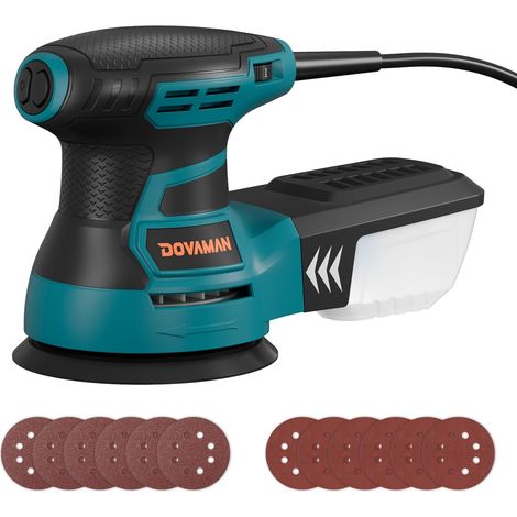 Ponceuse Orbitale, 350W Ponceuse Excentrique, 6 Vitesses, 13000 tr/min, Papier Abrasif 12 Pièces, Patin de Ponçage 125mm, Collecteur de Poussière, pour Surfaces en Bois et Acier -Orange (1/5)