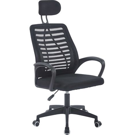 Silla de Escritorio, Sillón de Oficina Ofis Giratoria, Reposacabezas, Apoyabrazos, Tela Transpirable Negro 59x106/116x56 cm