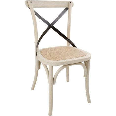 Lot de 2 chaises en bois (H)470 mm empilables, assise en rotin (1/5)