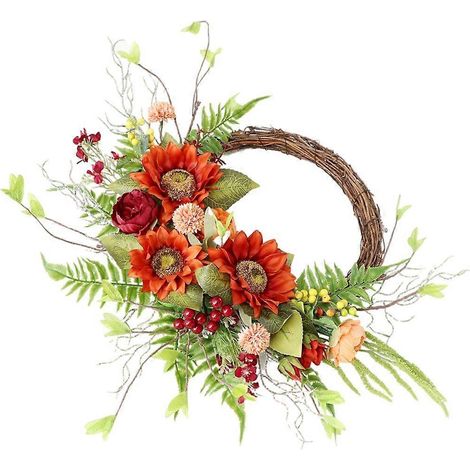 Couronne de fleurs artificielles avec message de bienvenue pour les décorations de Thanksgiving