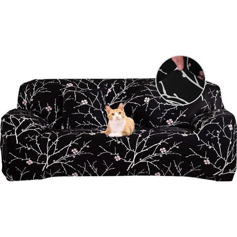 Stretch Sofa Cover 3 Seater Sofa Cover with Armrests Modern Universal Elastic Sofa Covers Sofa Slipcover Protector,Black Flower