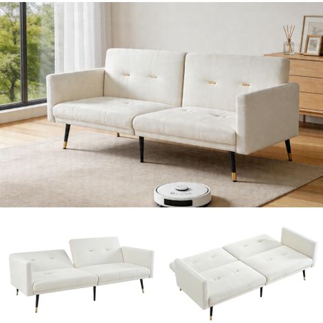 2-in-1 Schlafsofa, Multifunktionales Klappsofa mit Verstellbarer Lehne, Umbaubares Sofa für Wohnzimmer & Schlafzimmer, Beige