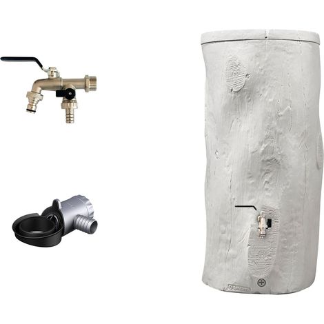 GARANTIA Regentonne WOODSTOCK Komplett-Set 250 Liter greywood inkl. Chrom-Doppelauslaufhahn und Fallrohranschluss (1/5)