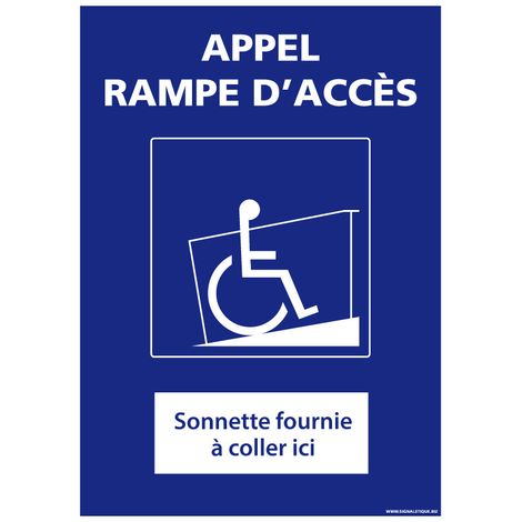 Panneau Appel Rampe d'Accès PMR avec Sonnette Sans Fil - Signalisation Handicap - PVC 15 x 21 cm