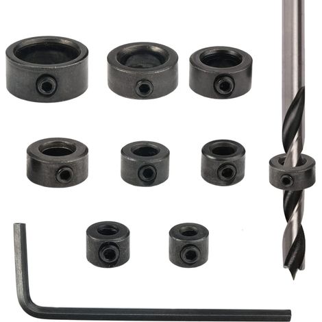 Pieces Drill Depth Stop, Drill Depth Stop, Drill Stop Rings, Depth Stop Collars, with Hex Wrench, 3-16mm, for Controlling Drilling Depth (1/5)