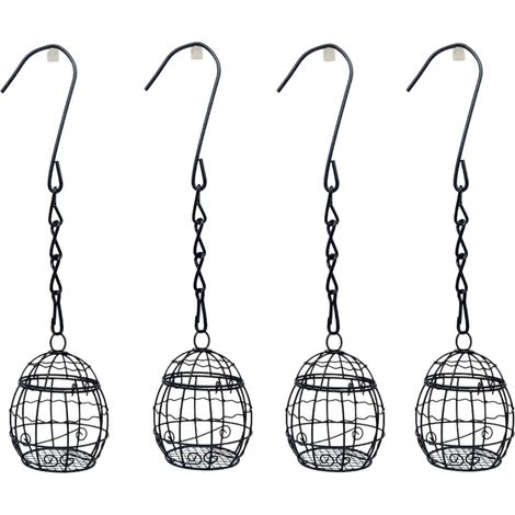 Mangeoire Oiseaux - Boule De Graisse - Métal Noir - Extérieur Jardin Cour Balcon - 4 Pièces Avec 4 Crochets S (1/5)