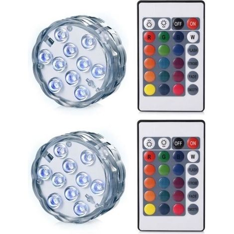 Set di 2 luci LED subacquee impermeabili IP68, illuminazione sommergibile multicolore con telecomando, decorazione per acquario/piscina (1/4)