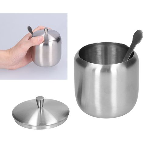 Boîte à sucre 370 ml en acier inoxydable 304 poli et brossé, anti-oxydation et antirouille, avec cuillère. (1/5)