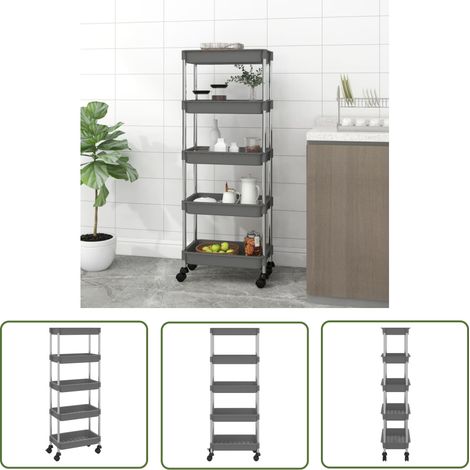 The Living Store Küchenwagen 5 Etagen Grau 42x29x128 cm Eisen und ABS - Küchentrolley - Küchenwagen - Stauraummöbel - Rollcontainer - Organisationshilfe (1/5)