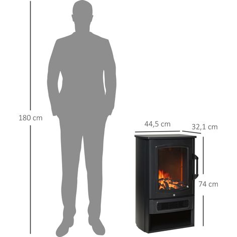 Elektrokamin mit Heizung, elektrischer Kamin mit LED Flammeneffekt, 1000 W/2000 W Dekokamin mit Thermostat, elektrisch Kaminfeuer Kaminofen, Schwarz (1/5)