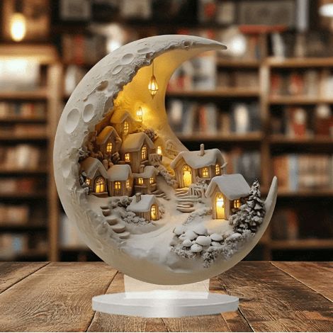 Snow Globe - Night Light - Lunar Design - Acrylic - For Bedroom Desk Home Decoration - 17 x 20 cm - 1 Piece (1/5)