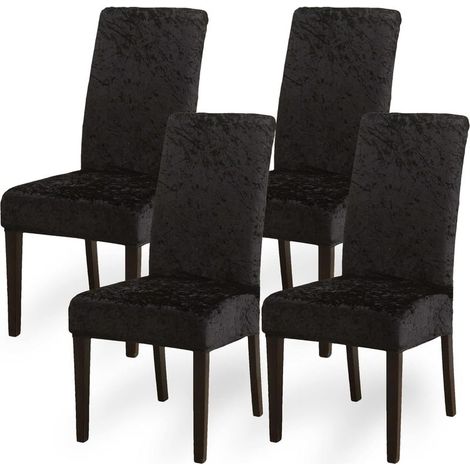 Ensemble de 4 housses de chaises de salle à manger extensibles en velours couleur or champagne, convenant aux hôtels et restaurants. (1/5)