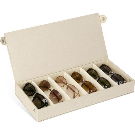 Rangement Lunettes - Boîte à Lunettes de Soleil avec Couvercle et Fermeture à Pression, Grand Espace de Rangement pour Lunettes et Bijoux, pour 6 lunettes de soleil (1/5)