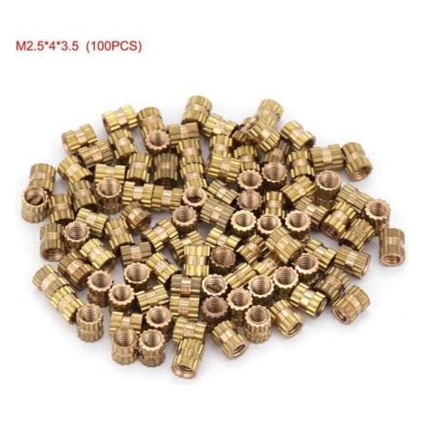 Dadi cilindrici zigrinati in ottone fuso, tondi, misura M2.5 (M2.543.5, 100 pezzi)